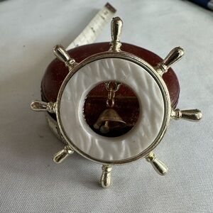Nautical ships wheel pin with tiny bell dangle